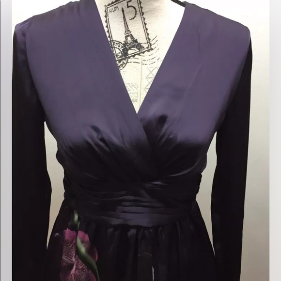 New Altuzzara For Target Women Dress Purple Floral Print LS Sexy Sz 2 V-Neck - Picture 10 of 12